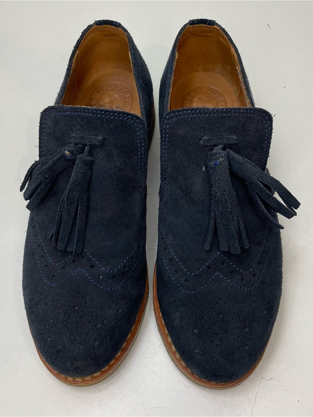 Penelope Chilvers Women’s Loafers Size 38 Navy Suede Oxford Shoes Tassels Preppy